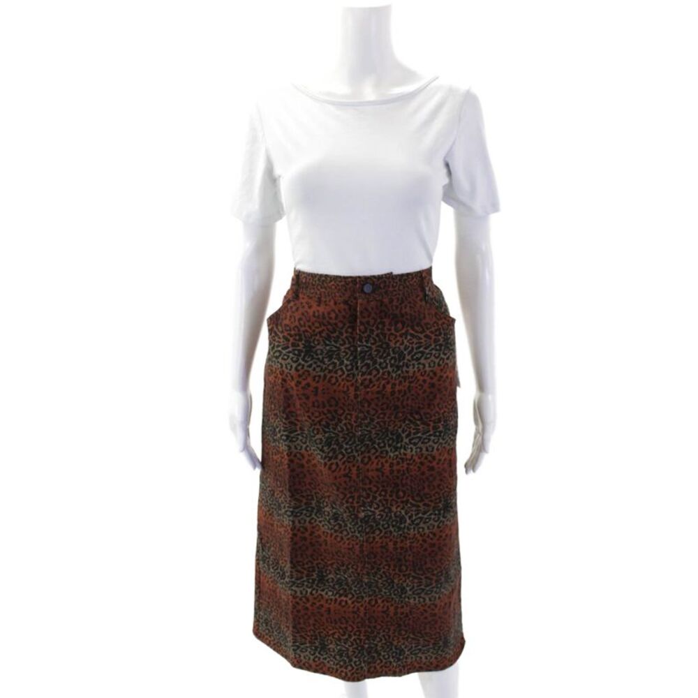 BruceGlen Womens Leopard High Waist Midi Denim Skirt - Linear Leopard Size 26